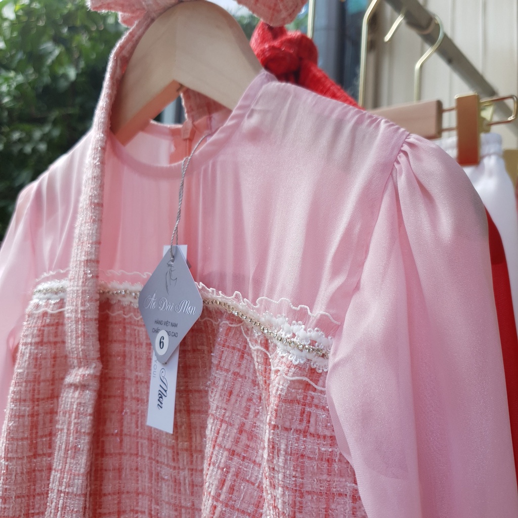 Áo Dài Trẻ Em Bé Gái Sẵn 2 Màu Đỏ - Hồng Cho Bé Từ 8kg đến 29kg Dạ Twiss MON