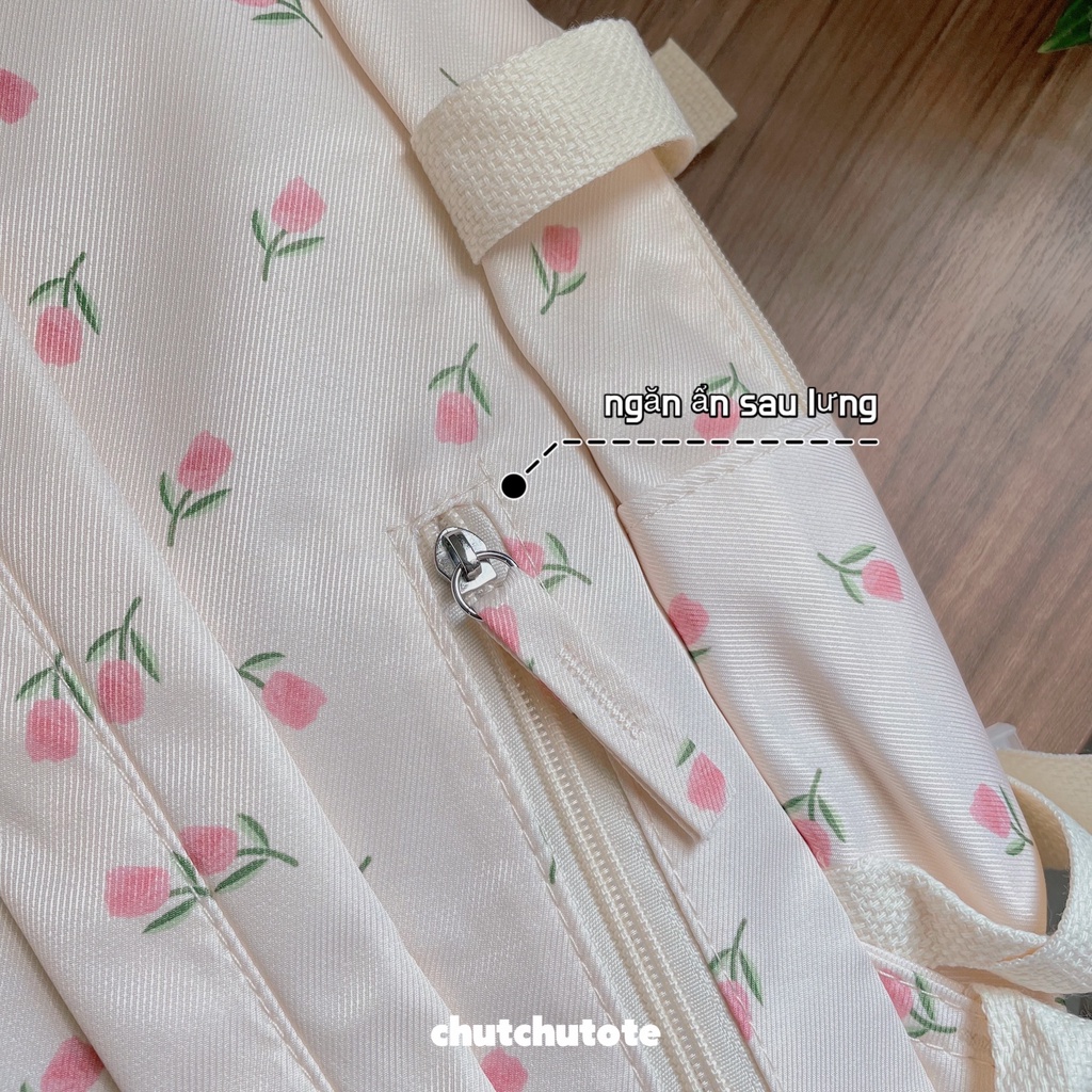 BL219/ Balo creamy đáng yêu chất vải oxford trơn có nhiều ngăn tiện lợi đi học đi chơi dễ thương