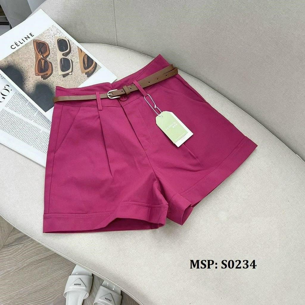 Quần short kaki nữ  kèm đai màu hồng