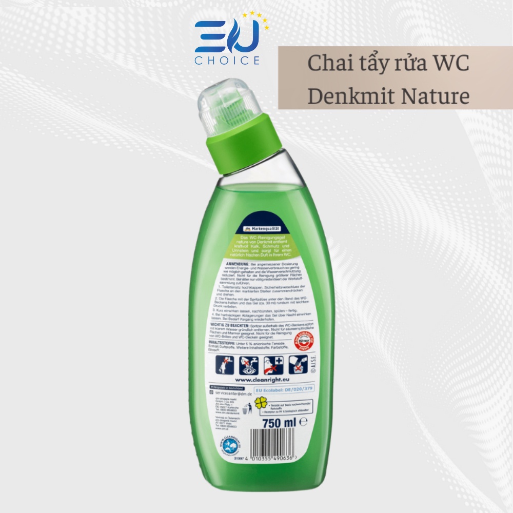 Chai tẩy bồn cầu, toilet, nhà tắm, nhà vệ sinh hương hoa tự nhiên nhập khẩu từ Đức Denkmit WC-Reiniger Nature 750ml