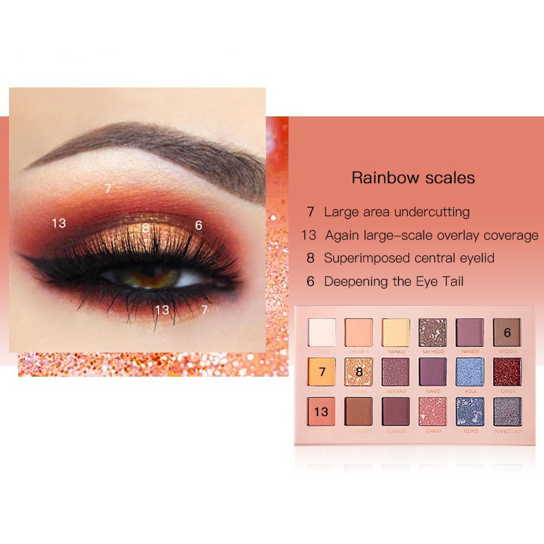 Pudaier High Glossy Fish Scale Eyeshadow Palette in 18 Color 210g