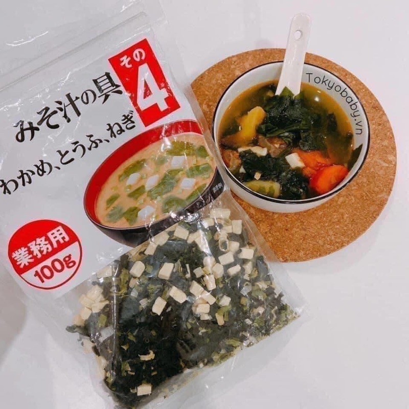 rong biễn và đậu hủ sấy khô ( súp miso)