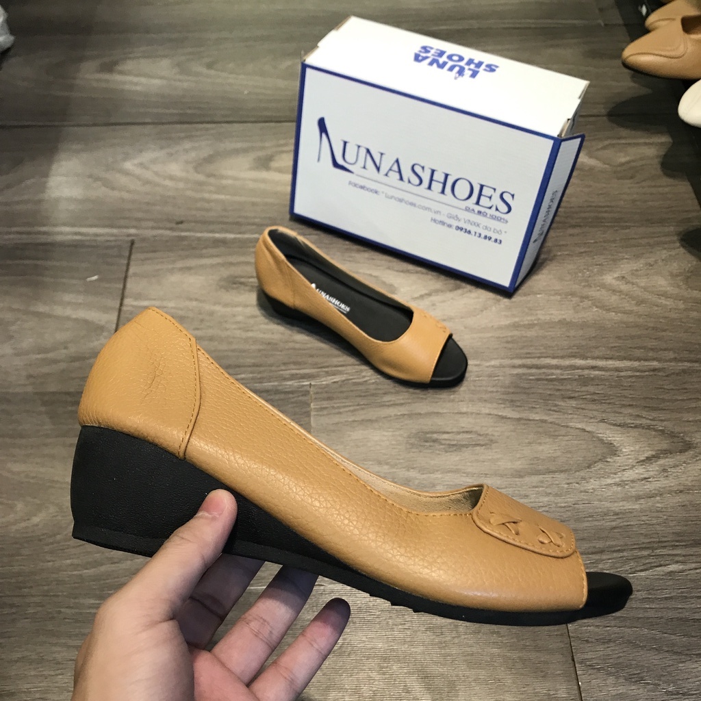 Giày đế xuồng nữ 3p mũi tròn da bò mềm 100% bảo hành 2 năm 1 đổi 1 LUNASHOES 25808 đi êm chân, dễ phối đồ, thời trang