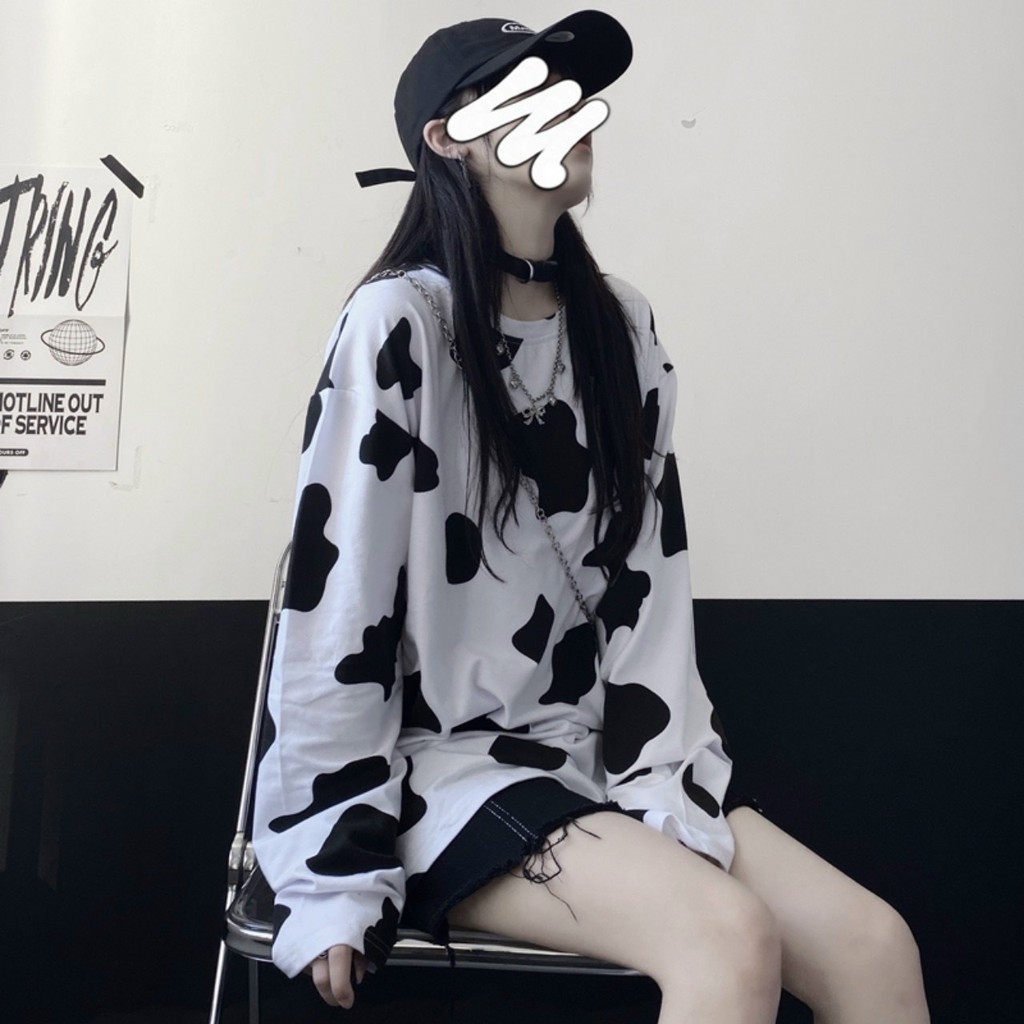 Áo thun bò sữa tay dài 💝FREESHIP💝 áo thun form rộng unisex, sweater bò sữa hot trend | BigBuy360 - bigbuy360.vn