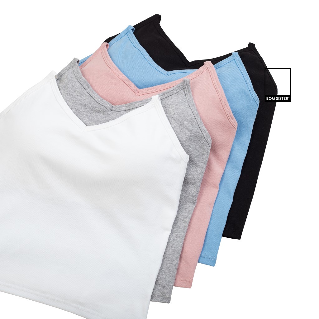 Áo lá cotton pha màu trơn khoét lưng mút có thể tháo rời BOM SISTER BR629