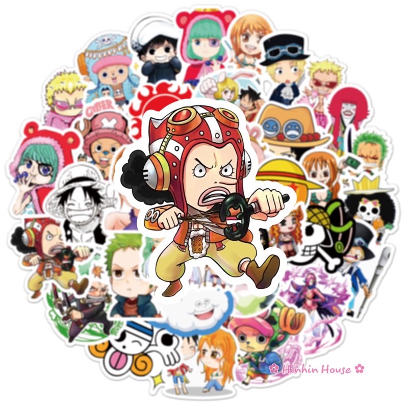 Set 50 Sticker PVC Chống Thấm Nước Chủ Đề Manga - Anime One Piece Dán Vali, Mũ Bảo Hiểm, Laptop, Guitar, Ô tô, Xe Máy,..