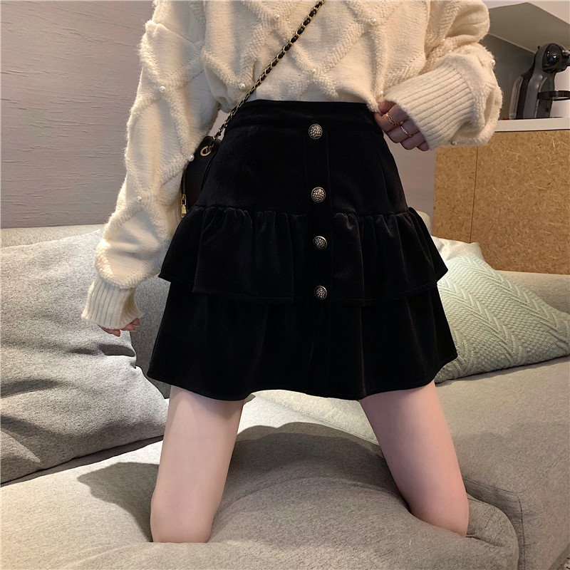 Chân Váy Nhung Dáng Chữ A Lưng Cao Xinh Xắn Theo Phong Cách Thu Đông Hàn Quốc 2020