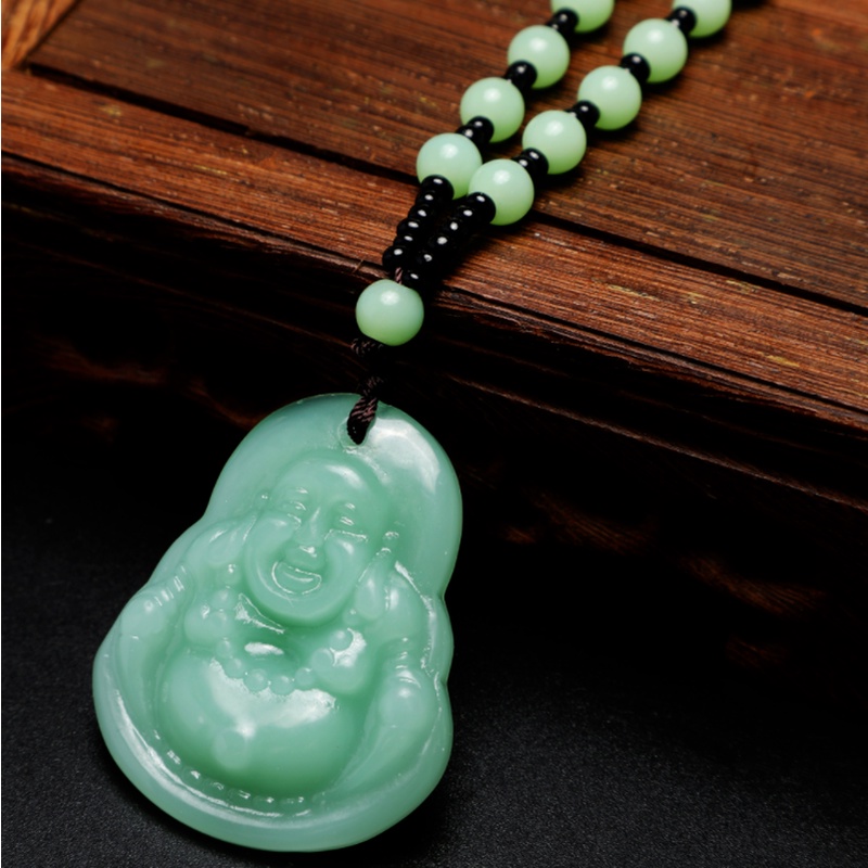 Vòng cổ Bùa Hộ Mệnh Maitreya Mặt Phật Màu Xanh Đen Phong Cách Trung Hoa Thời Trang Cho Nữ
