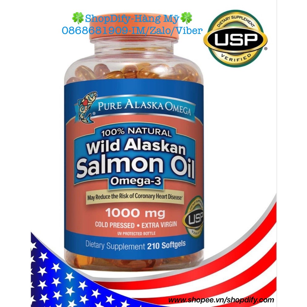 Dầu cá hồi Pure Alaska Wild Salmon Fish Oil 1000 mg, 100% từ thiên nhiên cho bà bầu, Omega 3 phát triển trí não thai nhi
