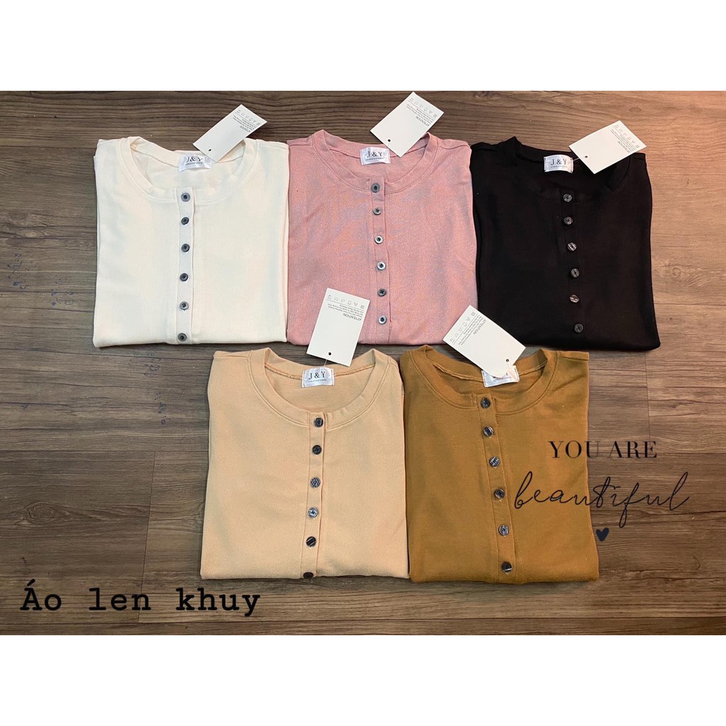 Áo Thun Xước Cúc Dọc VERTICAL Nữ ♥ Phông giấy dài tay trơn màu Đen | Trắng | Hồng | Be | Nâu Ulzzang HOT ♥