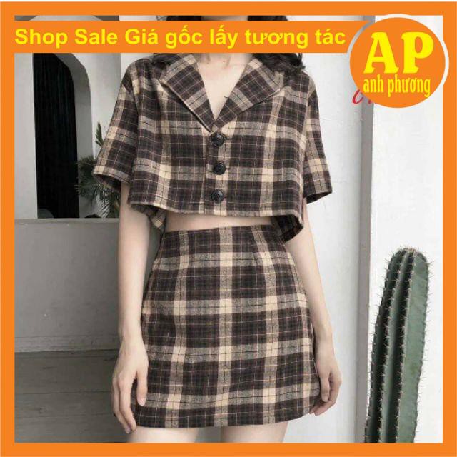 Sét váy kẻ vest có ảnh thật sp🍄Áo crt kẻ có cúc mix chân váy kẻ 2 lớp🍄bên trong có quần
