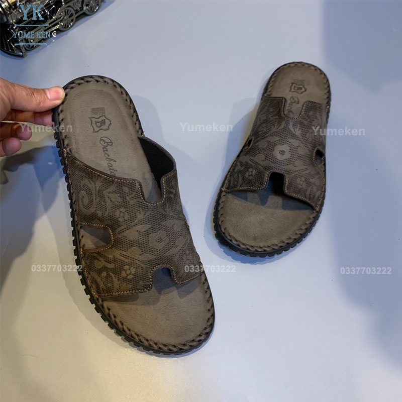 Dép Nam Chữ H Da Bò Thật 100% Bề Mặt Lót Da Mềm Đi Êm Khâu Viền Chắc Chắn