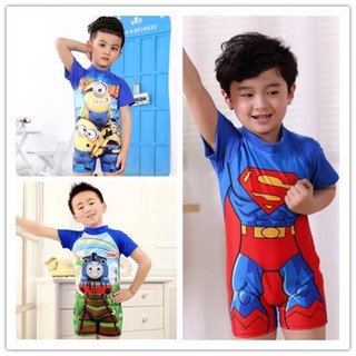 Bộ đồ bơi áo ngắn tay cổ tròn liền quần in hình các nhân vật anh hùng trong Avengers cho bé trai ་