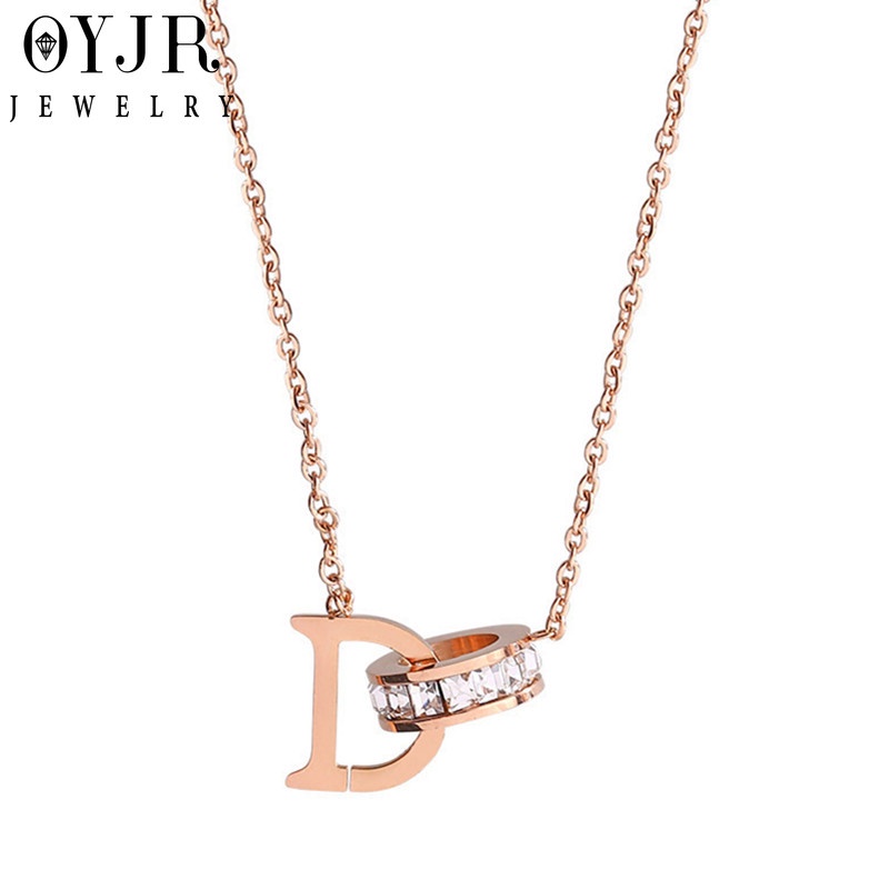 Vòng cổ OYJR mặt hình chữ D màu vàng hồng cho nữ