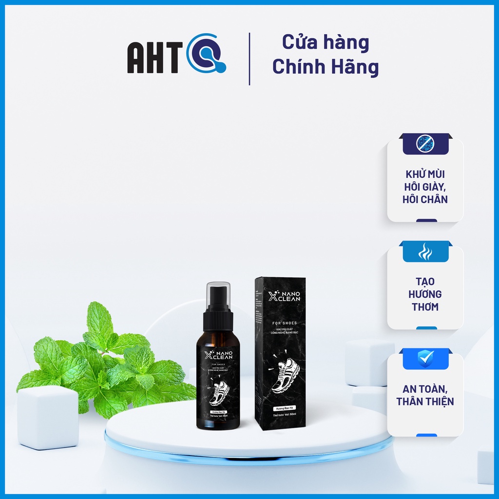 Xịt Khử Mùi Giày Nano Xclean Nano Bạc AHTC 50ml Khử Mùi hôi giày hôi chân, Diệt Khuẩn Giày Dép