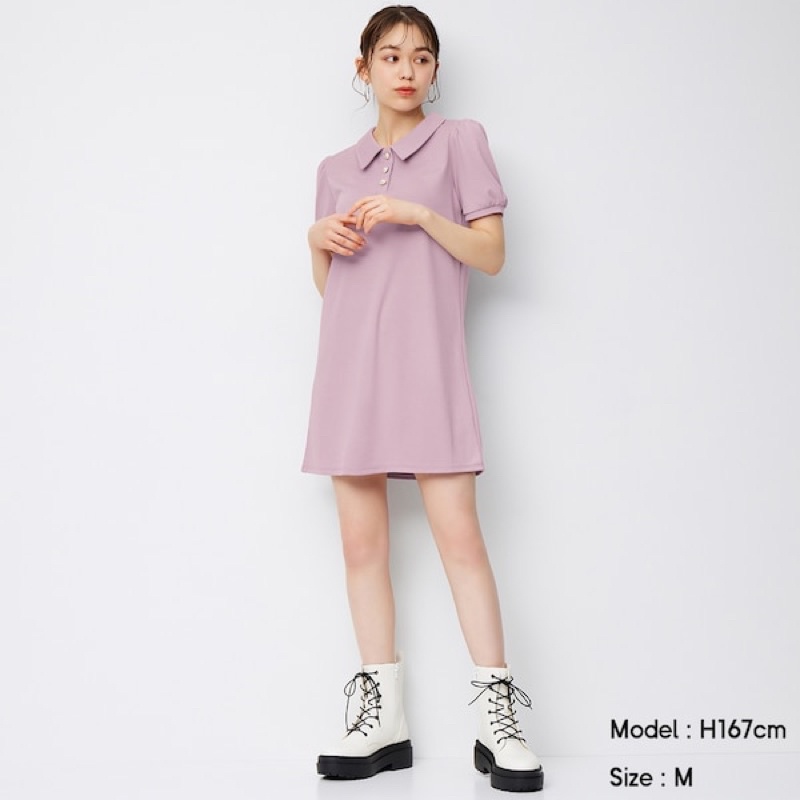 Váy liền polo đính khuy dễ thương, thanh lịch của GU - Nhật