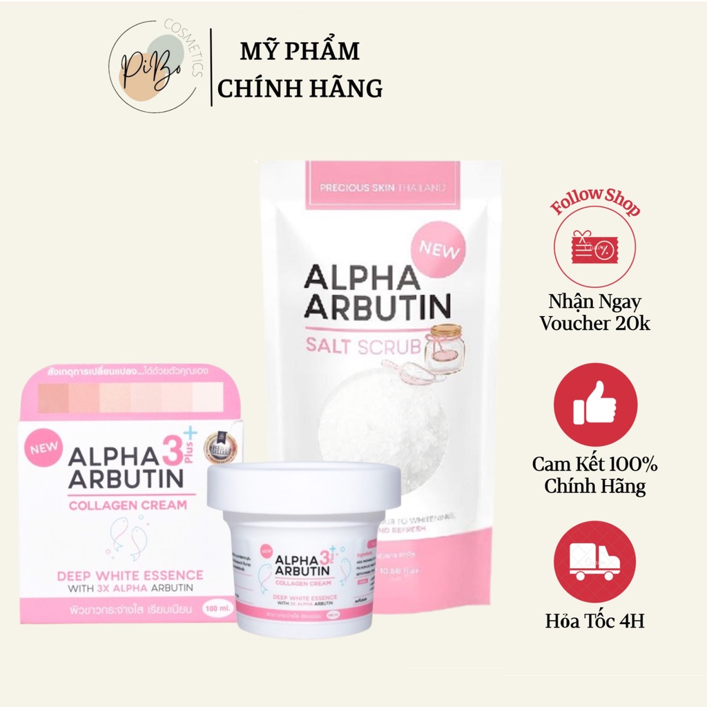 Bộ Đôi Alpha Arbutin - Muối Tắm và Kem Dưỡng Trắng Mịn Da