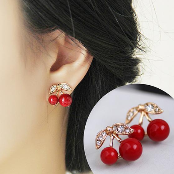 Bông Tai HợP Kim HìNh Quả Cherry MàU Đỏ Trong SuốT