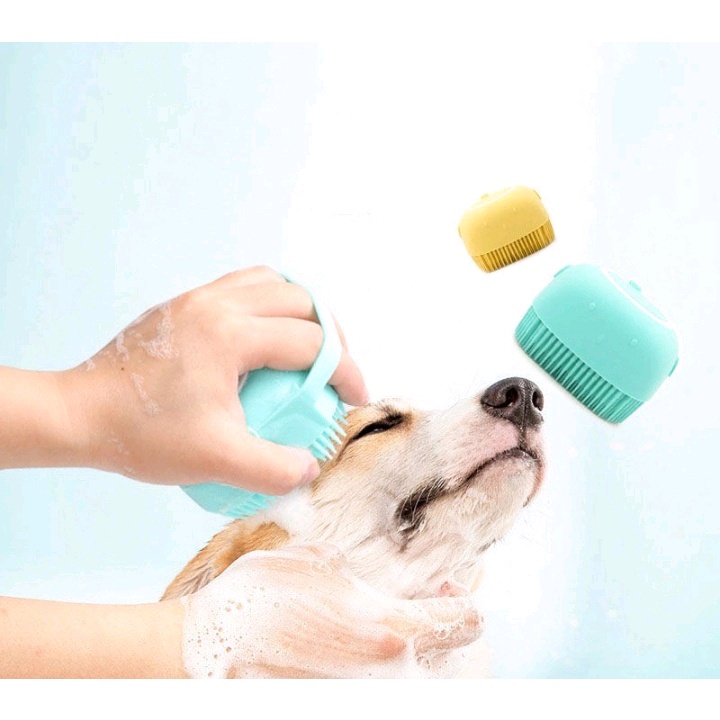 Bàn Chải Tắm Cho Chó Mèo Bằng Silicon Mềm Mại Có Chỗ Đựng Sữa Tắm Tạo Bọt Tiện Dụng
