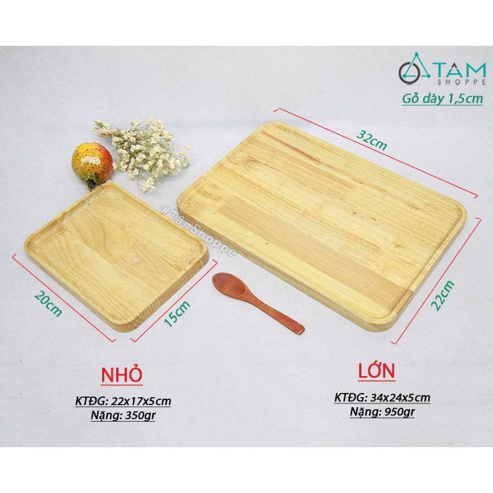 [GỖ DÀY ĐẸP] Khay gỗ chữ nhật phay lõm gỗ cao su ghép W-KGCN-01