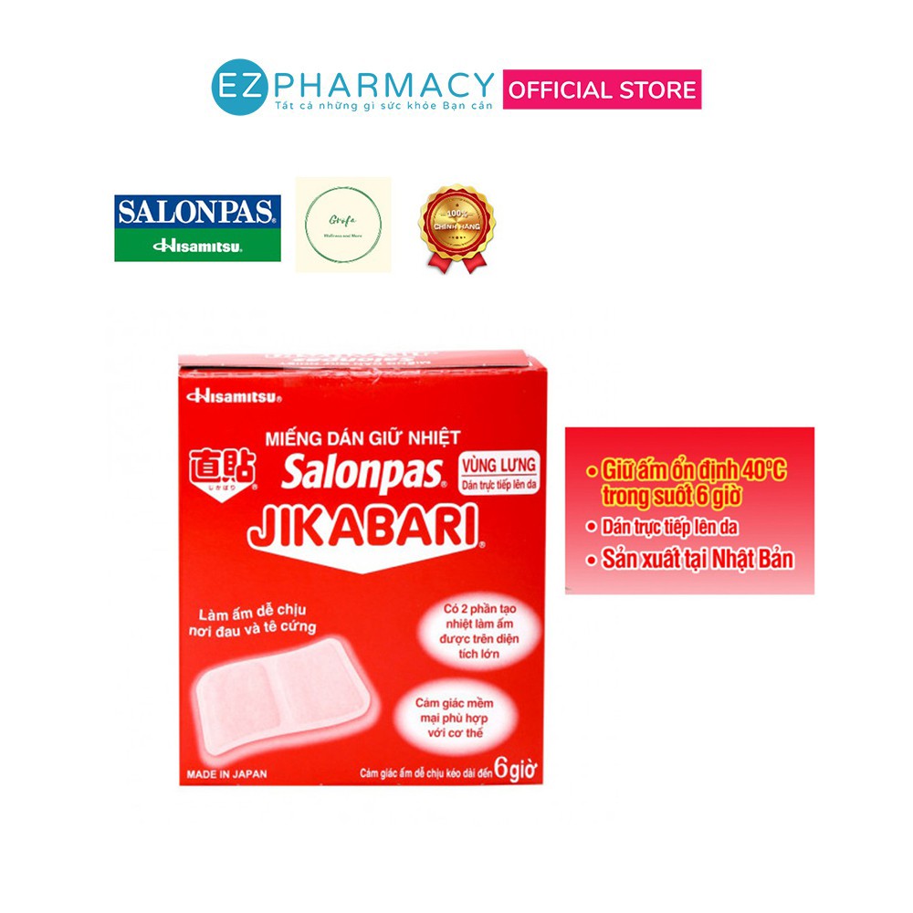 Miếng dán giữ nhiệt Salonpas Jikabari Nhật Bản (giá 1 miếng trong hộp 8 miếng)