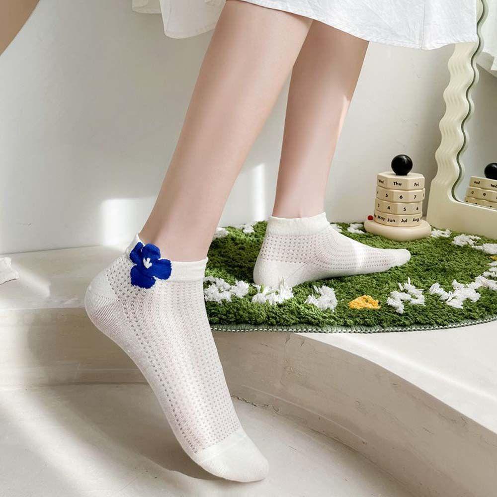 AROMA Tất Cotton Cổ Thấp Chống Trượt Họa Tiết Hoa Xinh Xắn