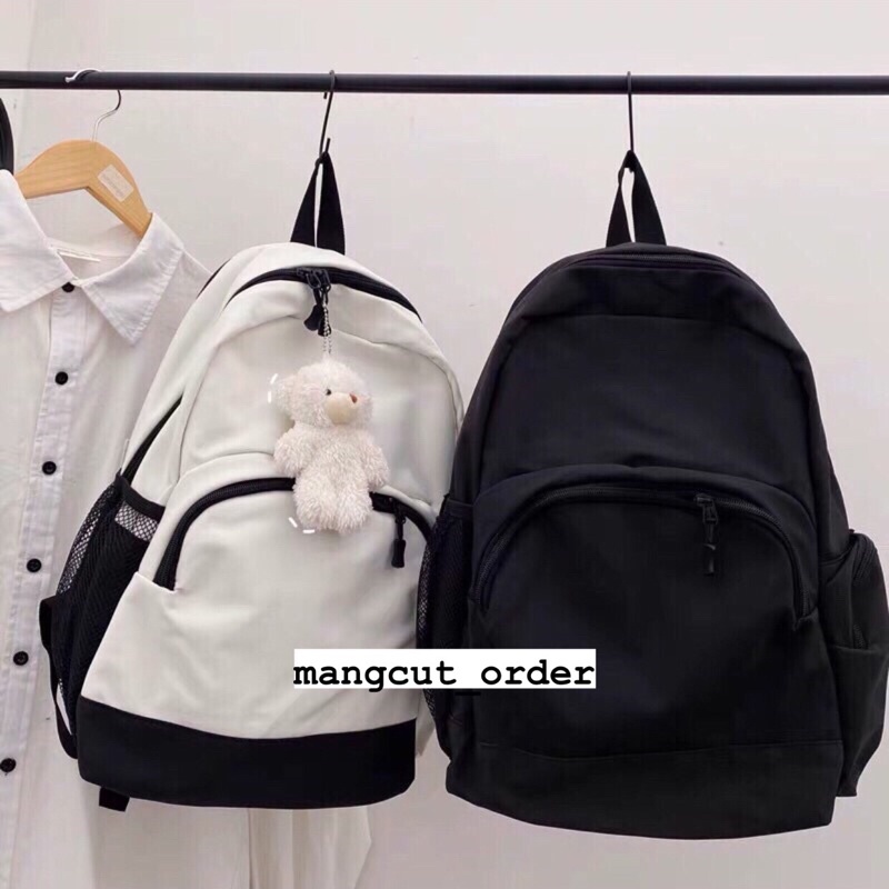 Balo vải dù trơn đen trắng from mềm balo đi học