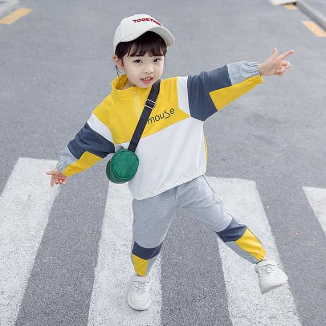 Bộ Nỉ Cotton Dáng Thể Thao Cho Bé Gái 3 4 Tuổi.