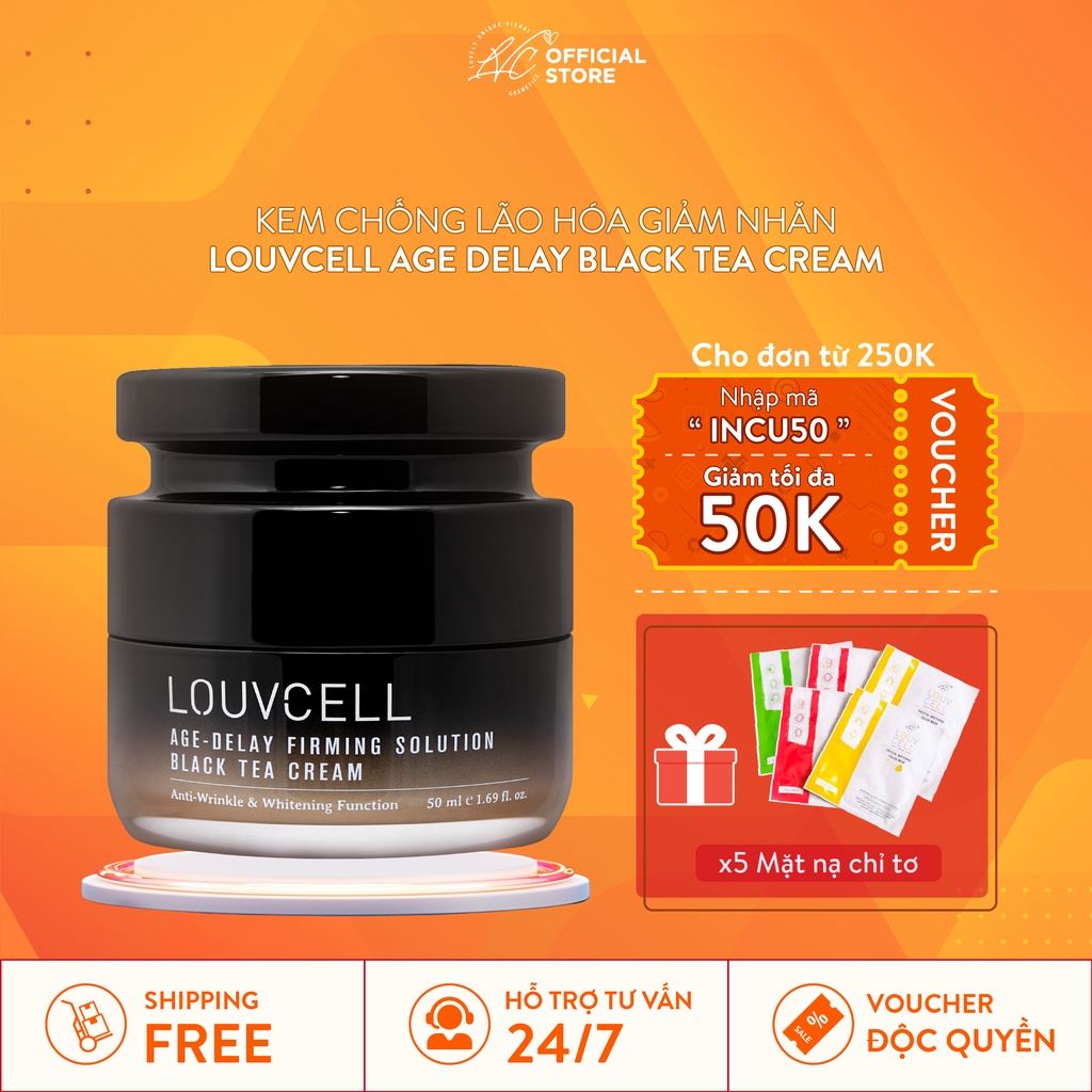 Kem ngừa lão hóa giảm nếp nhăn trà đen Louvcell Age Delay Black Tea Firming Cream 50 ml