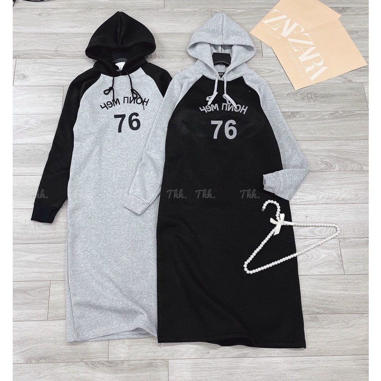 Bán sỉ váy nỉ hoodie 2 màu số 76 bầu bí bon chen
