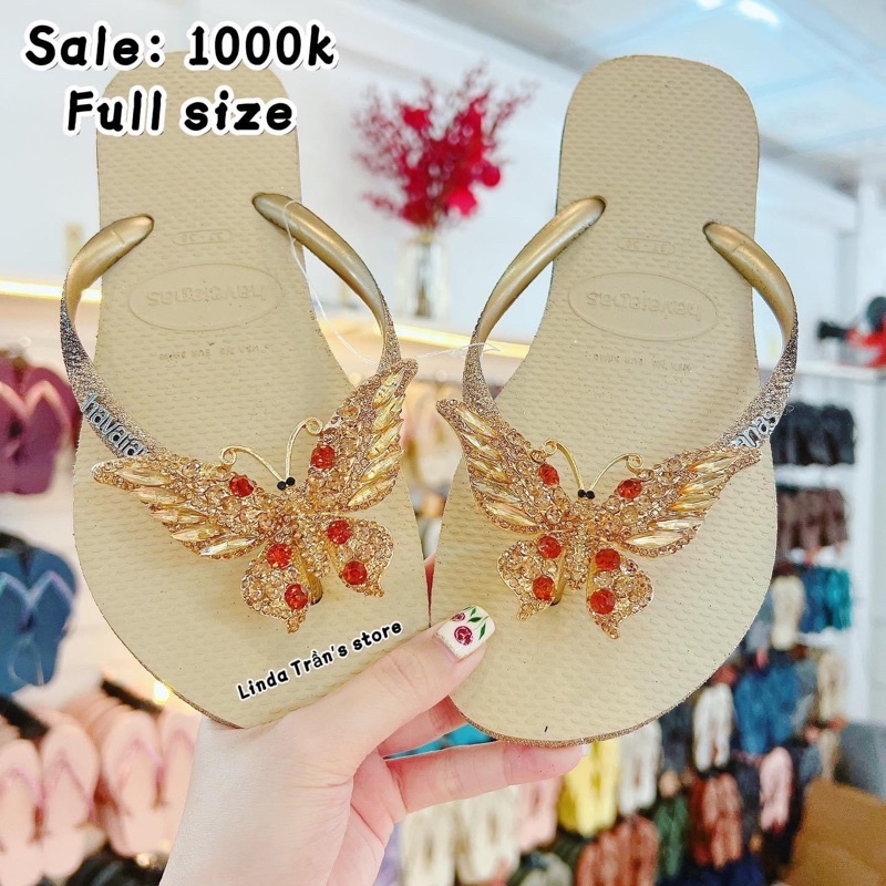 dép HVN kim tuyến viền gold xám đen mix charm b.chúa cam