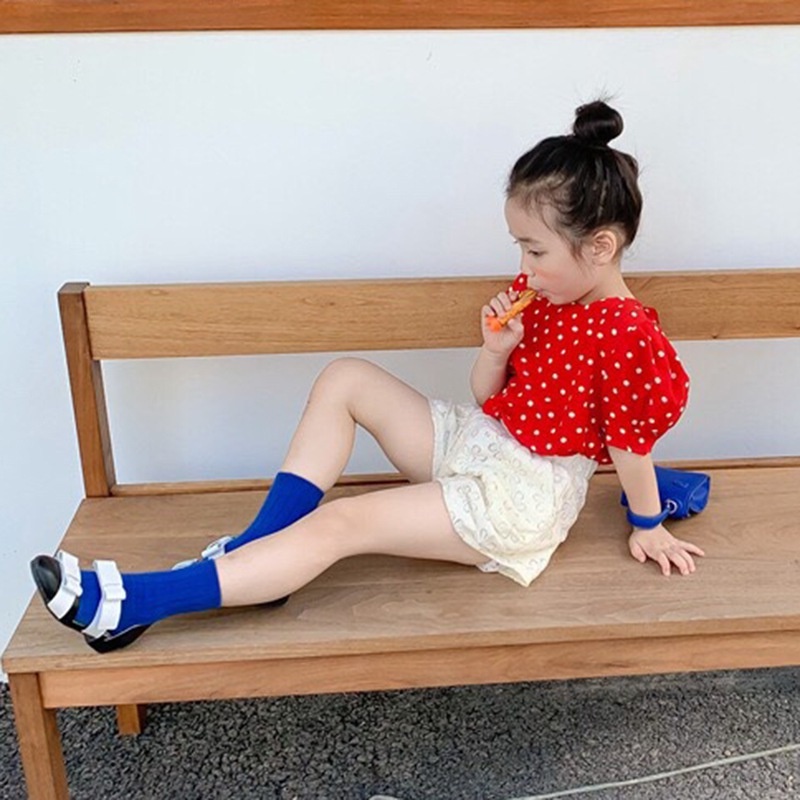 Áo Kiểu Tay Phồng Hở Lưng Họa Tiết Chấm Bi Dành Cho Bé Gái 3-8T