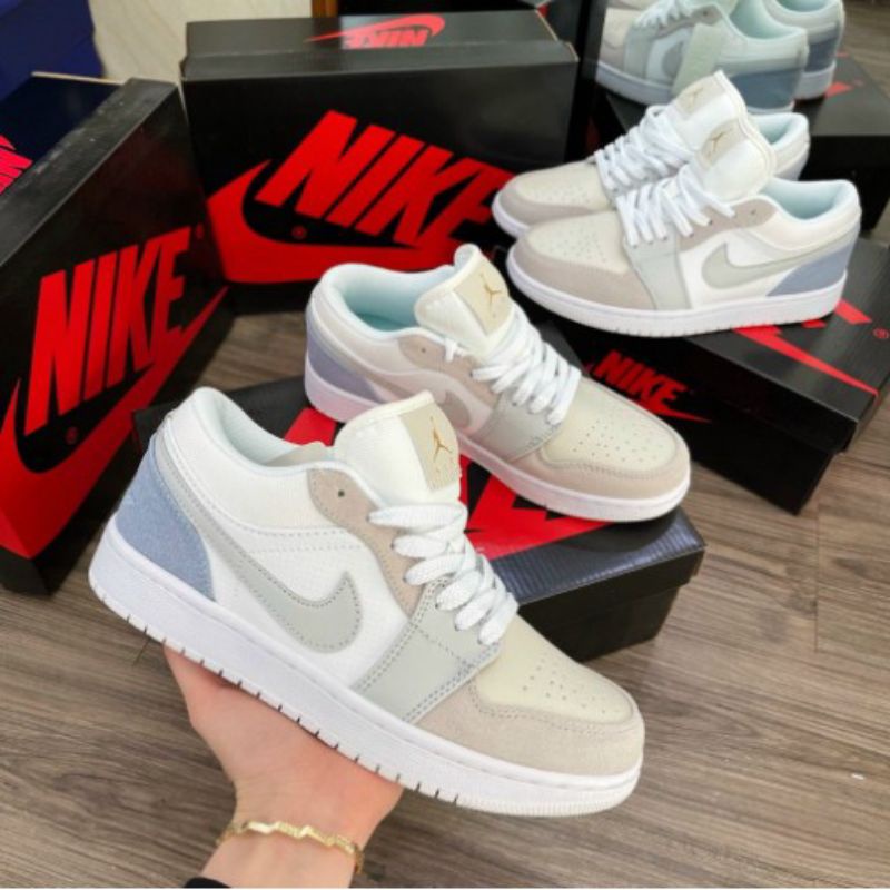 Giày thể thao jordan xám xanh paris ,Giày jd low 1 cổ thấp xám gót xanh nam nữ đầy đủ phụ kiện bill box, sz từ 36-43.