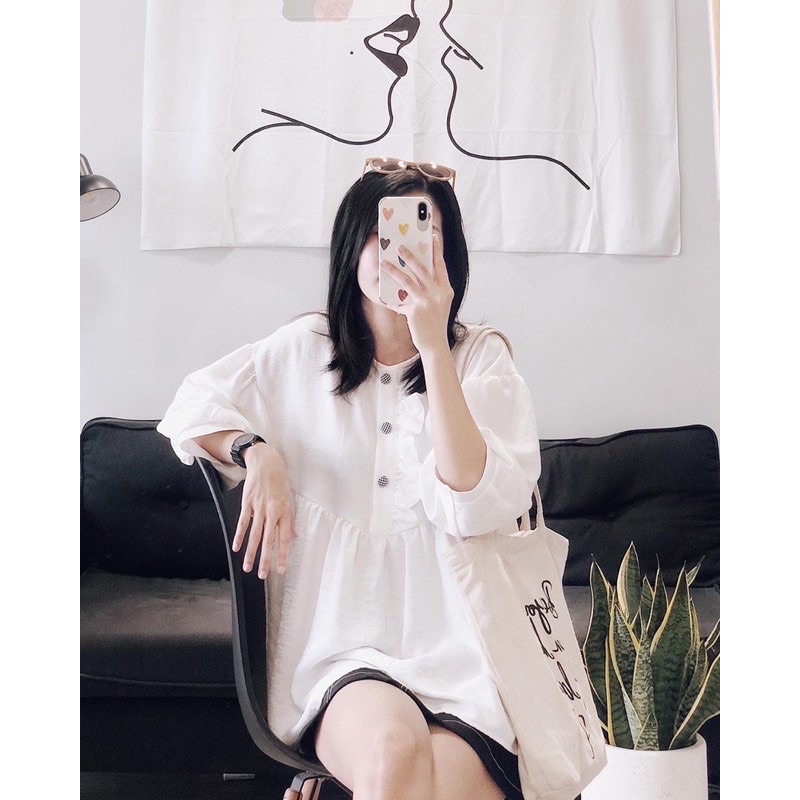 Áo bẦU BABYDOLL  From Rộng tay lỡ Chất Đũi mềm- mịn - mát .Bầu Bí Bon Chen thoải mái đến sinh