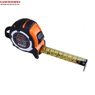 Thước kéo nền vàng cao cấp Lỗ ban tiếng Hoa vỏ bọc cao su chống va đập Asaki 5m