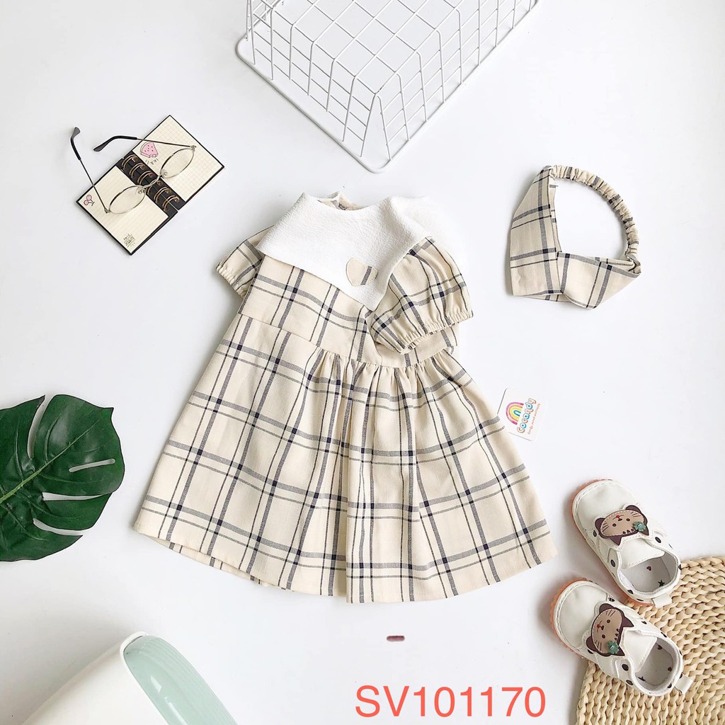 [Mã SKAMFSW175 giảm 10K đơn 50K] Set váy caro be kèm turban cho bé của COCANDY mã SV101170