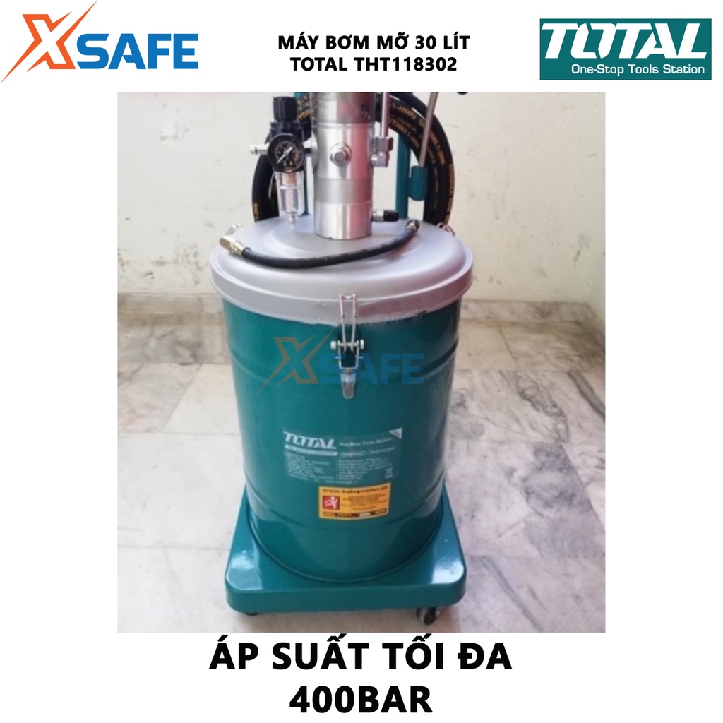 Máy bơm mỡ khí nén TOTAL THT118302 dung tích 30L thùng rỗng 330x430mm, áp suất 400 bar, lượng thổi 850g/p - chính hãng