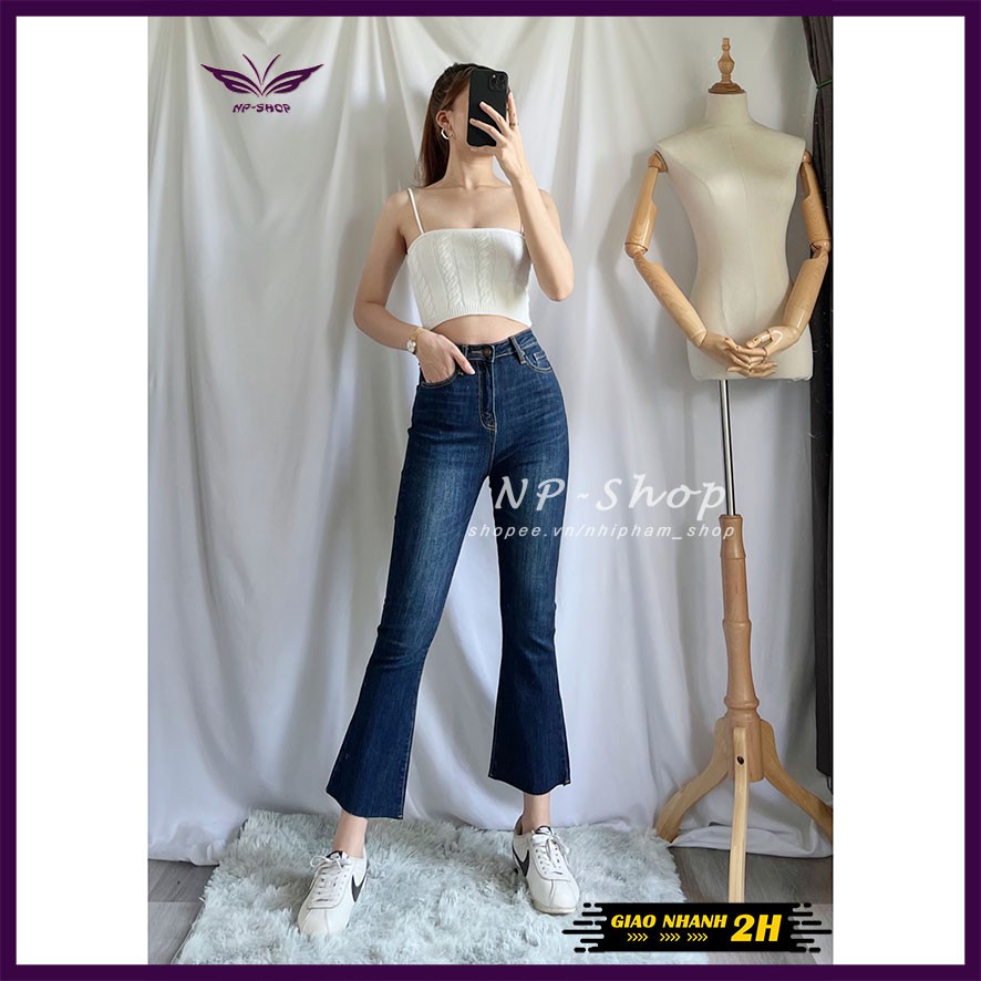 Quần jean ống loe 9 tấc lưng cao NPSHOP, quần bò nữ ống loe cạp cao dáng lửng 5 màu