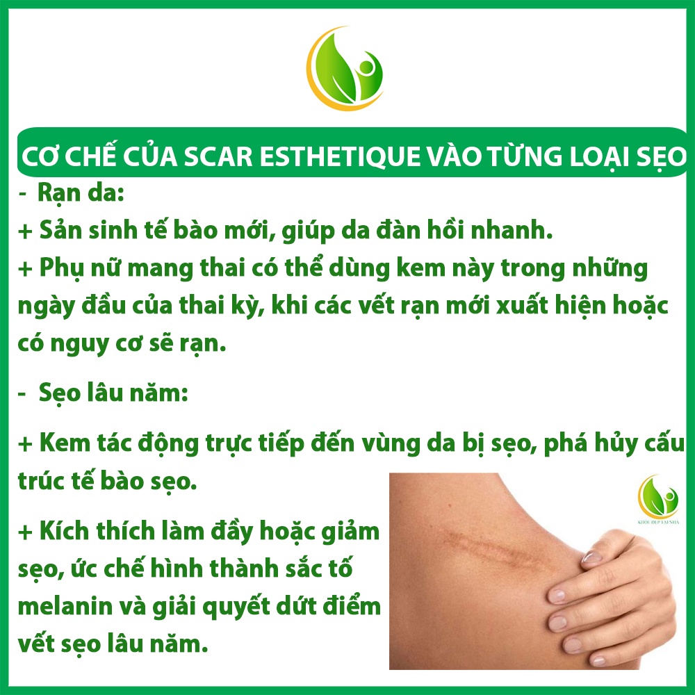 Kem sẹo Scar Esthetique Mỹ chính hãng 10g, mờ sẹo lồi, lõm, sẹo thâm, rỗ, sẹo lâu năm, rạn da...