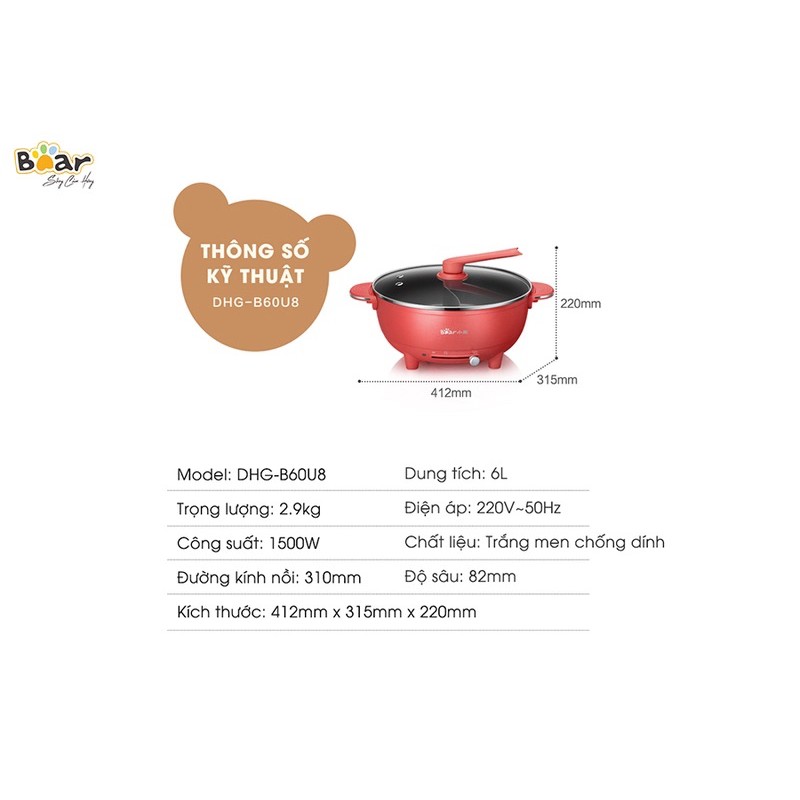 Bear Nồi lẩu uyên ương (2 ngăn) SUBE006 (Bản quốc tế)