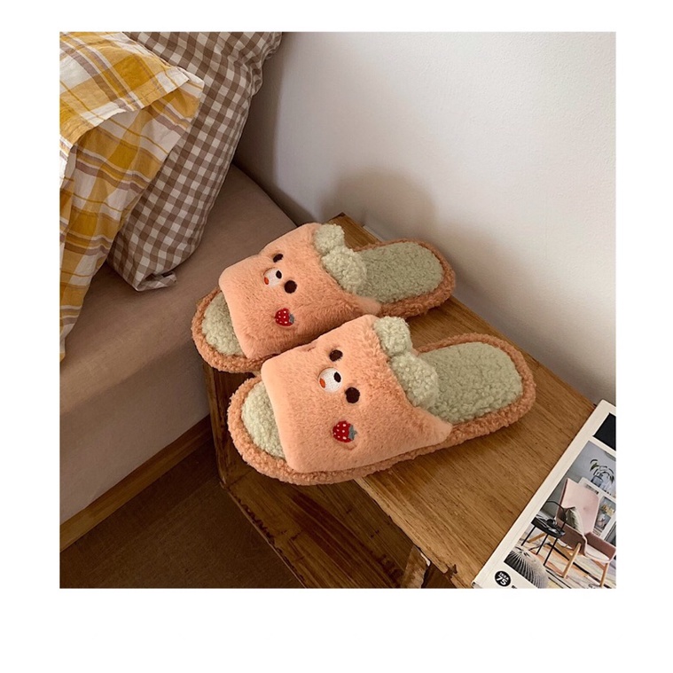 Dép bông hình thú hình gấu có tai đi trong nhà xinh xắn dễ thương
