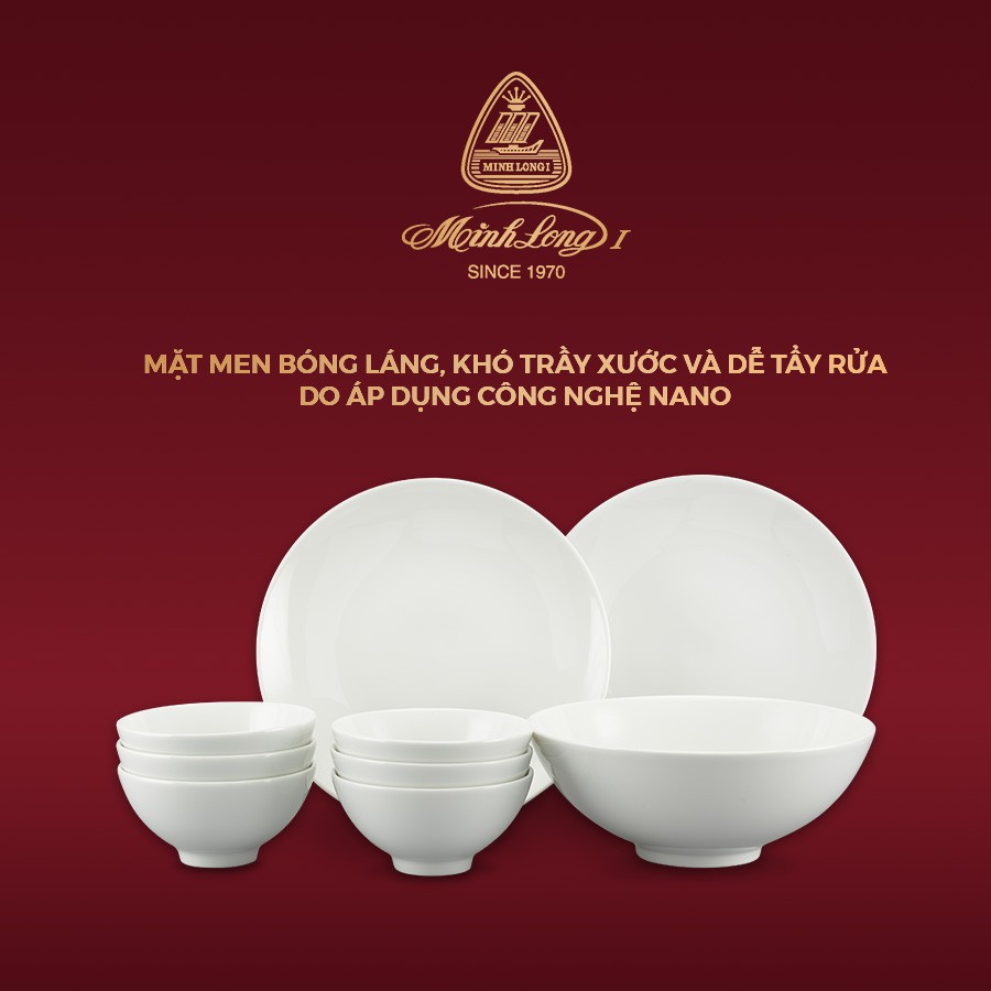 Bộ chén dĩa Minh Long 9 sản phẩm - Mẫu đơn IFP - Trắng ngà