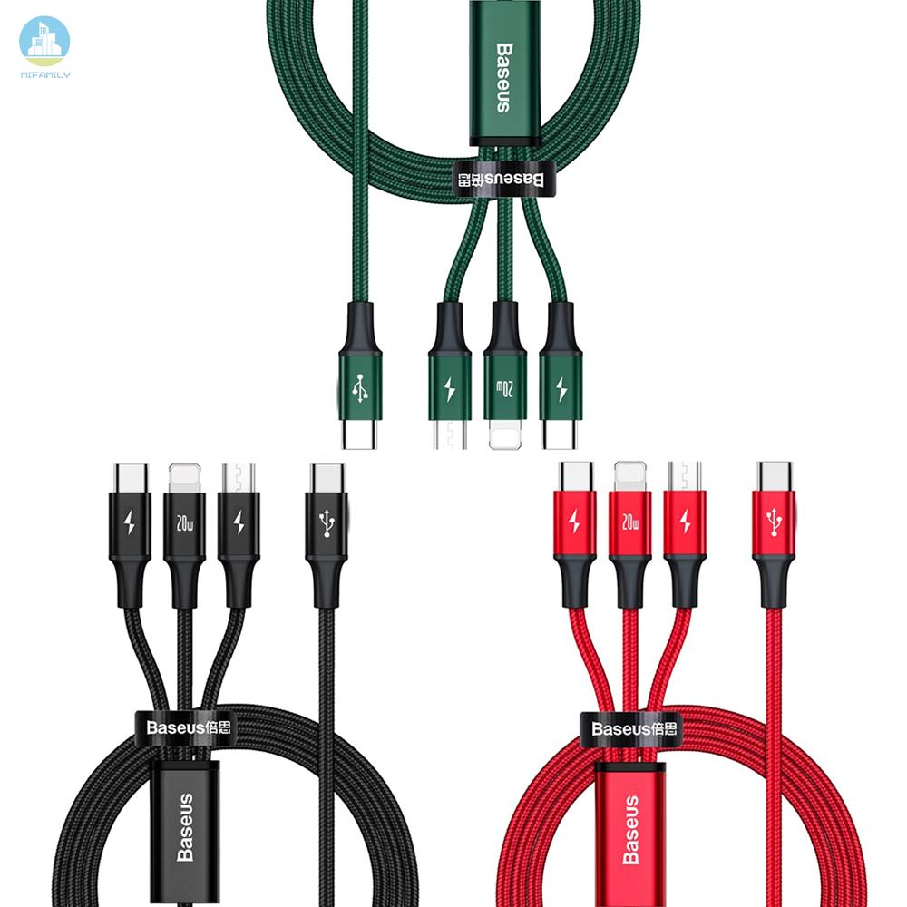 MI  Baseus 3 in 1 Cable Rapid Series PD 20W Fast Charging Cord Type-C to Micro USB/Type-C/ Data Sync Cable Compatible f