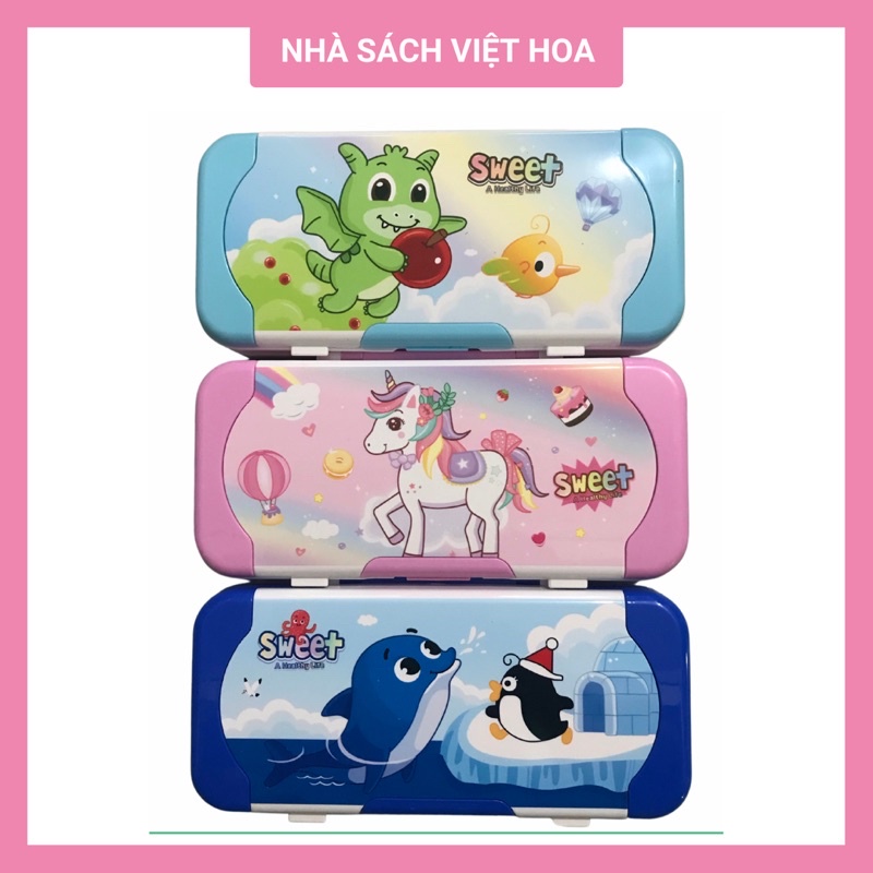 Hộp đựng bút 2 mặt bằng nhựa Loại Đẹp_Tặng kèm 1 bộ 5 thước kẻ