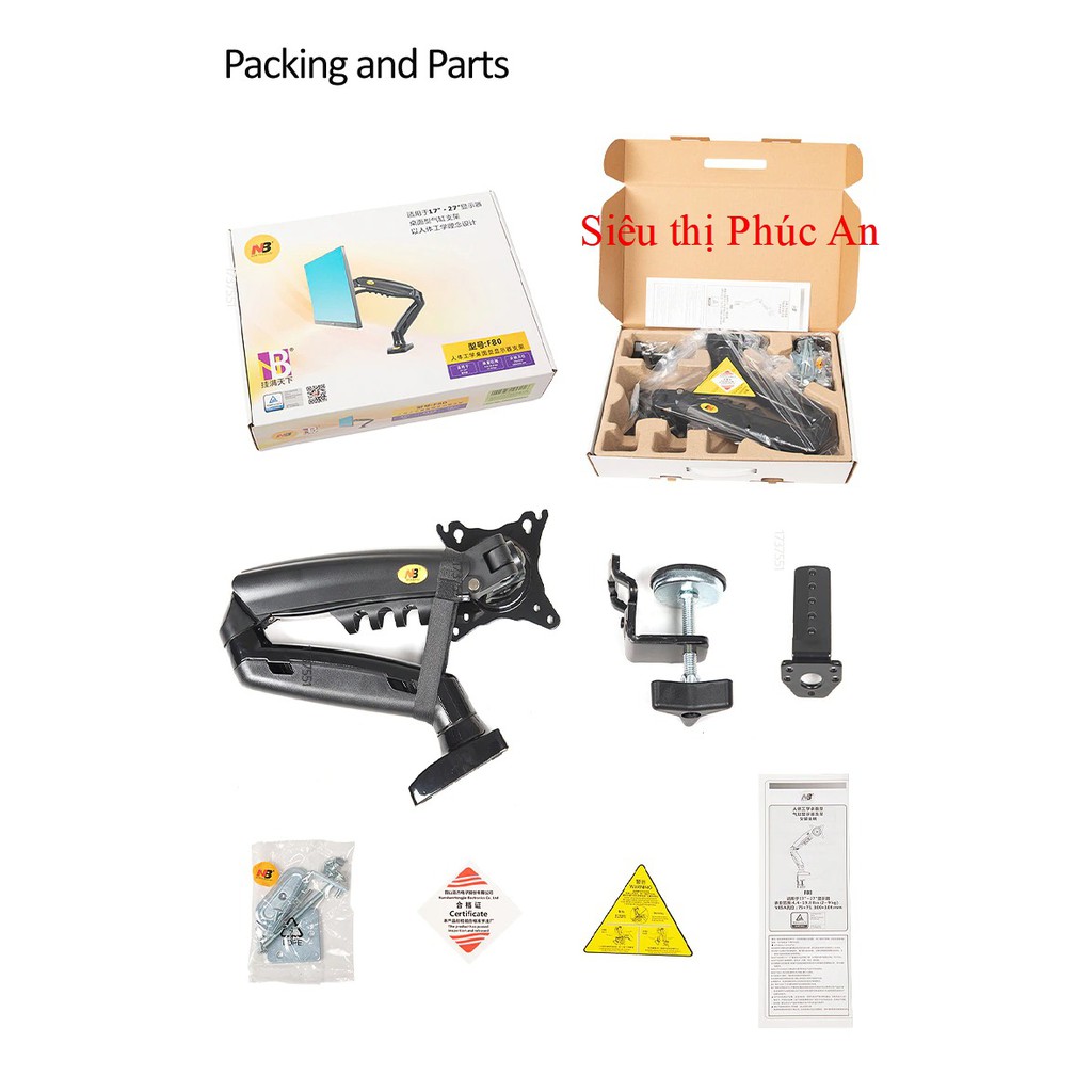 Giá treo, giá đỡ màn hình máy tính NB-F80 17- 30inch, Arm màn hình dạng cột đứng H100 22-35" Xoay 360 độ