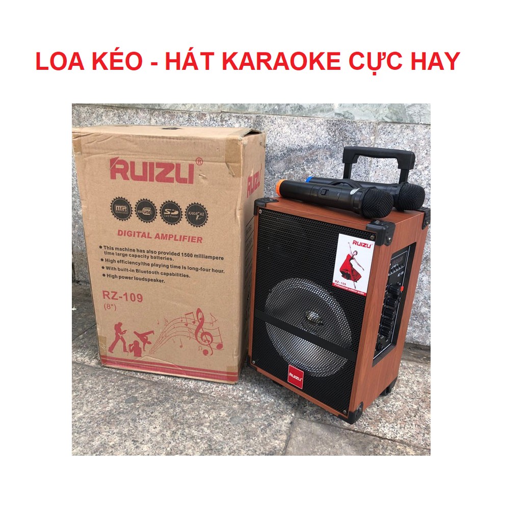 Loa Karaoke, Loa Kéo Thùng Gỗ Siêu Hay Tặng 2 Mic Không Dây - RZ109 Bảo Hành Đầy Đủ