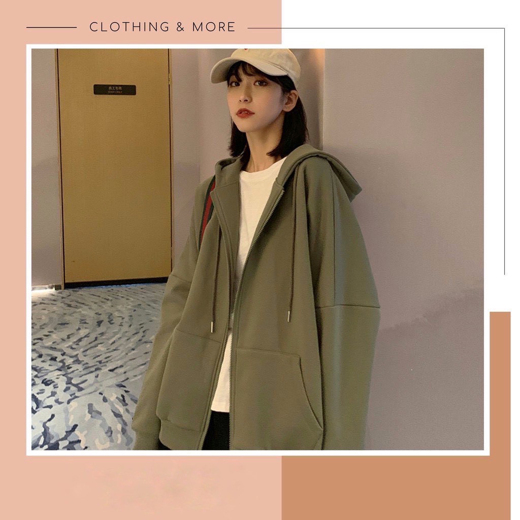 Áo Khoác Hoodie Tay bồng khóa kéo có mũ ulzzang-Áo Nỉ Ngoại Unisex