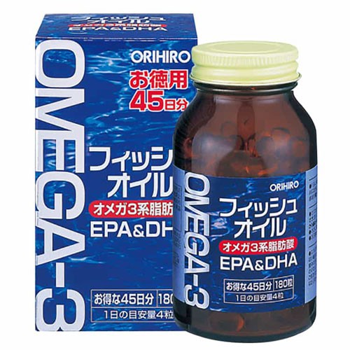 Dầu cá Omega 3, EPA & DHA, Orihiro 180 viên - hỗ trợ giúp bổ não, sáng mắt, bảo vệ hệ tim mạch