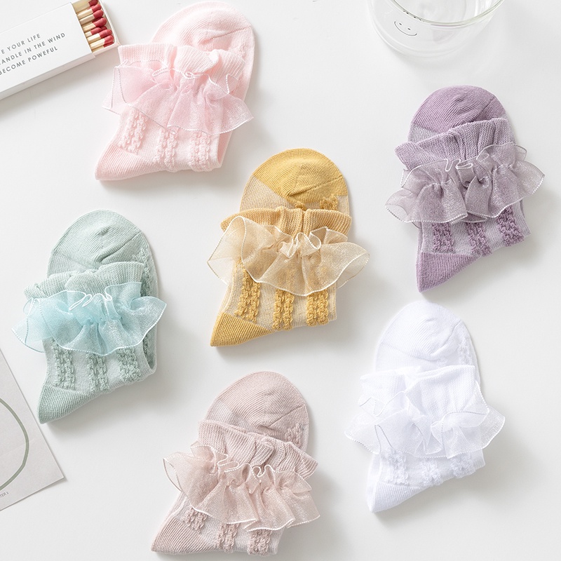 Vớ Cotton Mỏng Phối Ren Kiểu Công Chúa Thời Trang Xuân Thu Cho Bé Gái