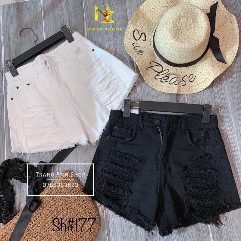 QUẦN SHORT THÔ ĐEN TRẮNG RÁCH NHIỀU MS15672